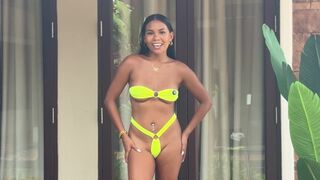 Flouro Yellow Ultra Micro Bikini Try On
