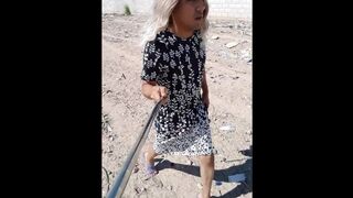 cute cheap whore with thong dress and heels walks in public very hot