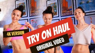 Natural Young MILF without makeup tries on new clothes at home