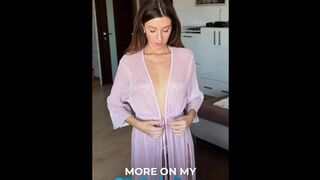 Cute Brunette Teases in a Transparent Robe With Nothing Bra