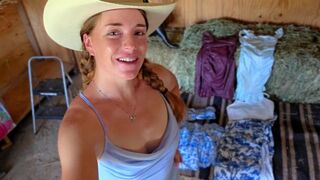 Big ass petite redhead cowgirl gets baked in barn and trying on new dresses